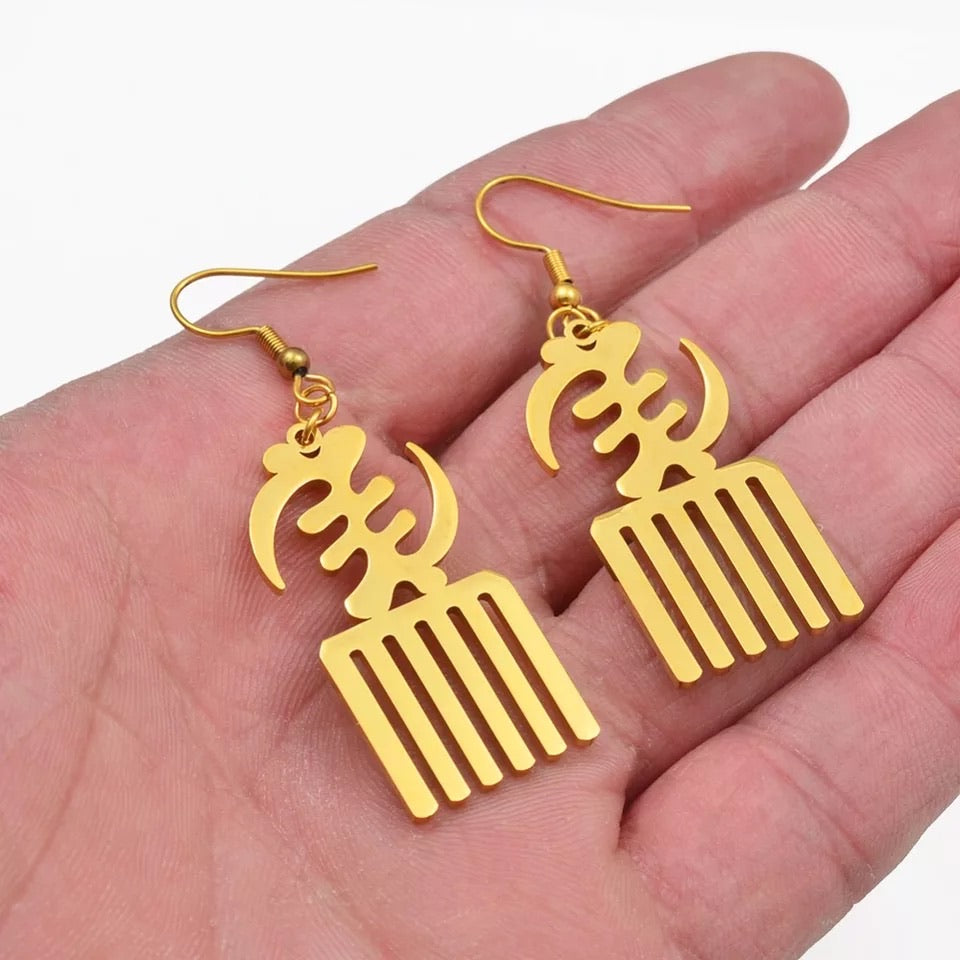 Gold Color Stainless Steel Adinkra Gye Nyame Earrings