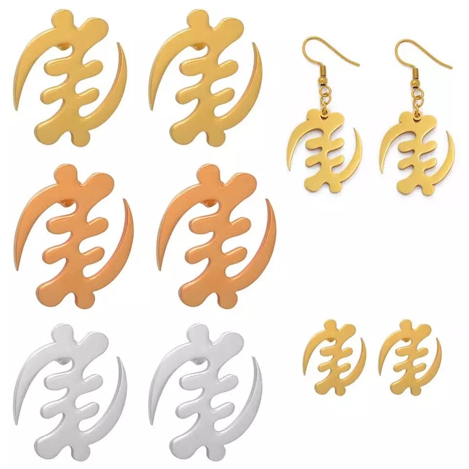 Gold Color Stainless Steel Adinkra Gye Nyame Earrings