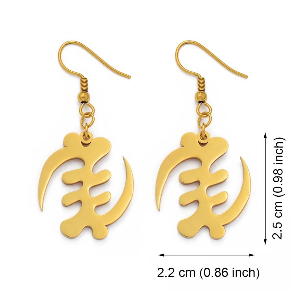 Gold Color Stainless Steel Adinkra Gye Nyame Earrings