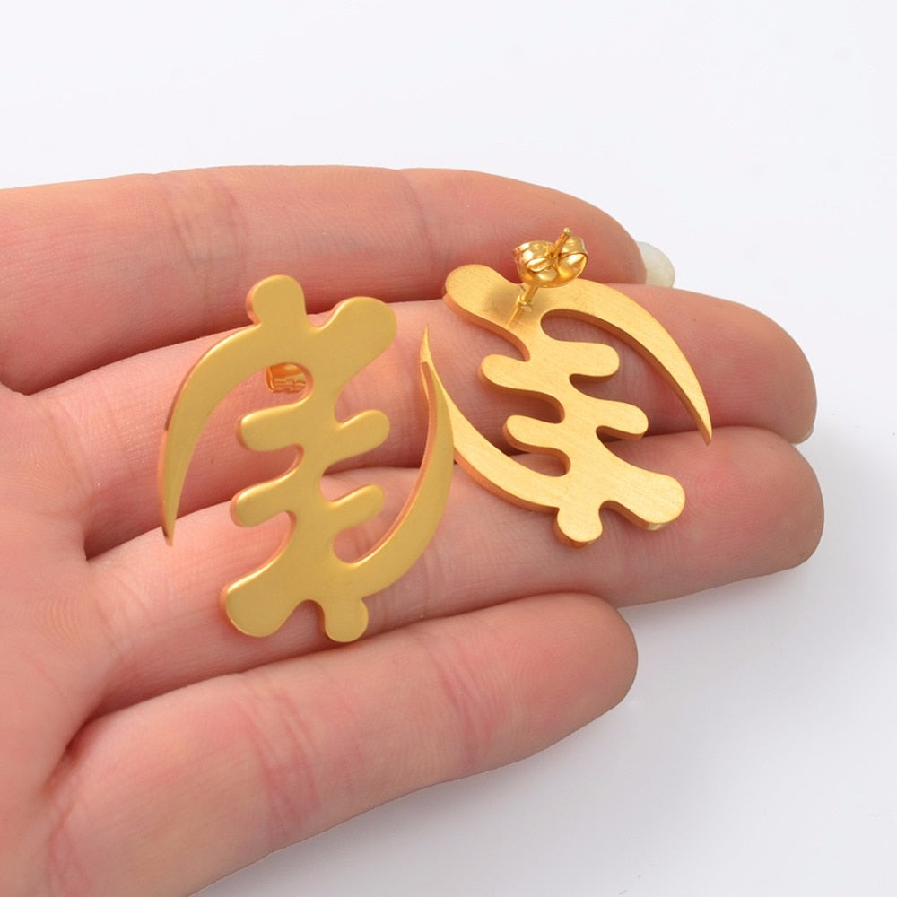 Gold Color Stainless Steel Adinkra Gye Nyame Earrings