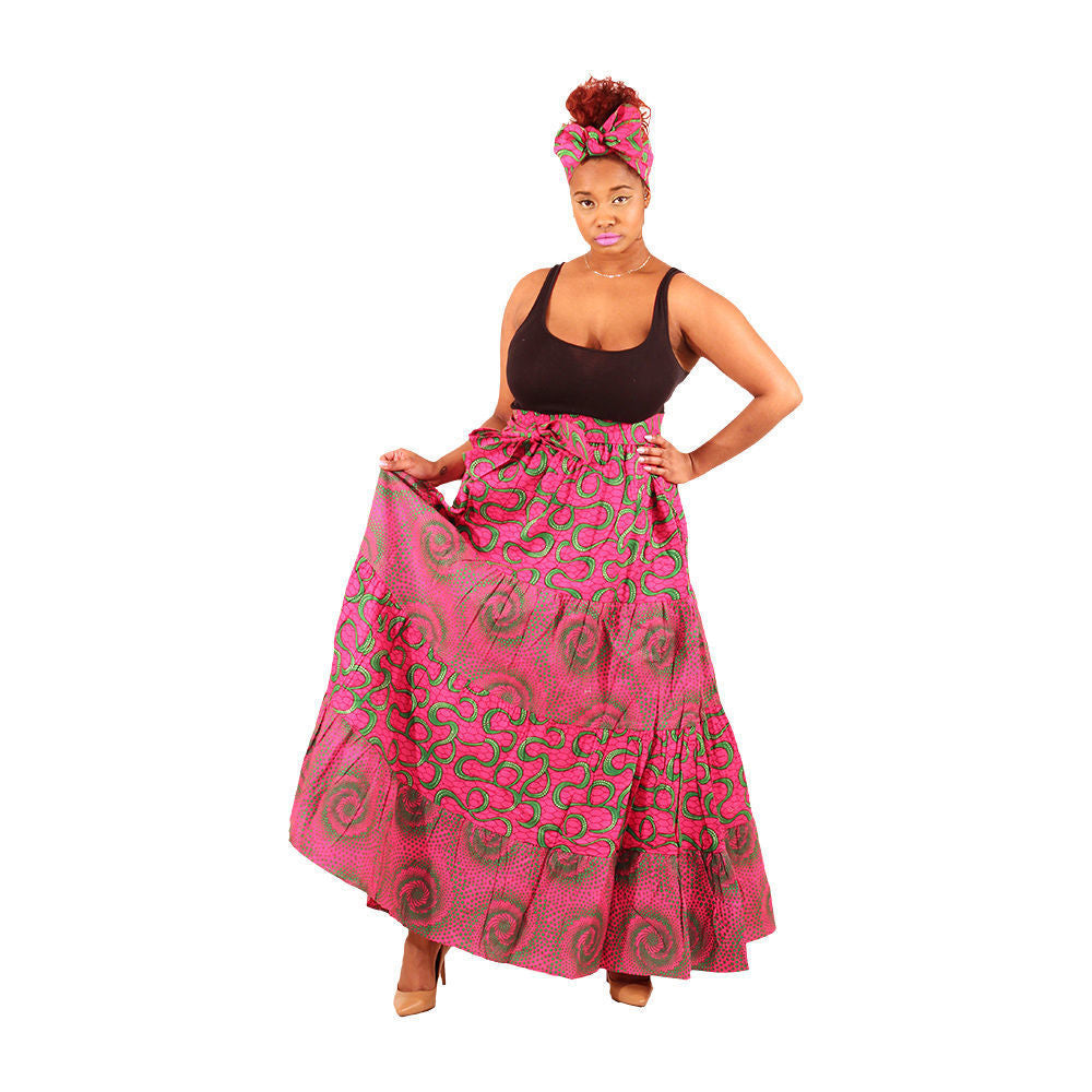 African Print Pink and Green Skirt