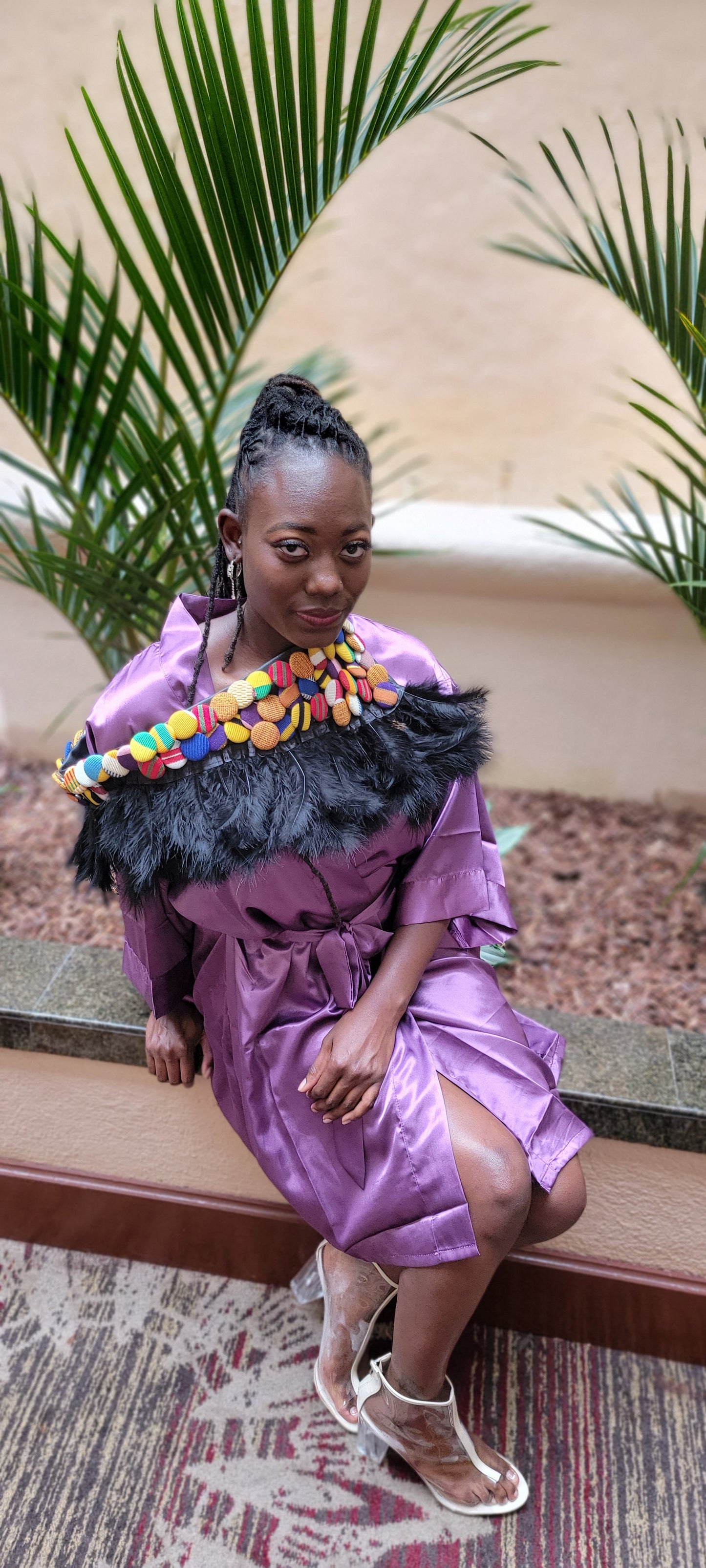 Ankara Buttons With Feathers Collar