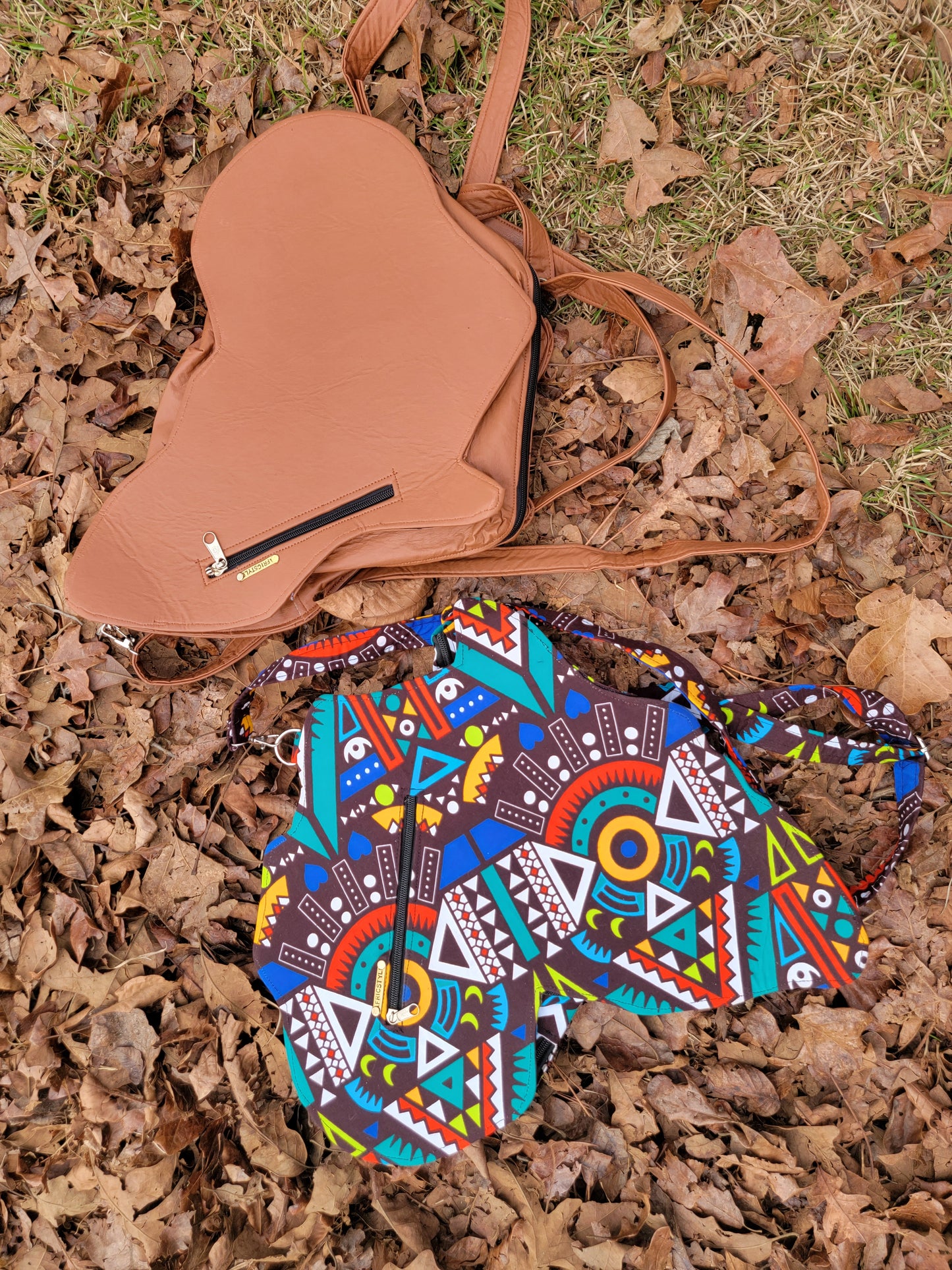 African Print Map Bag