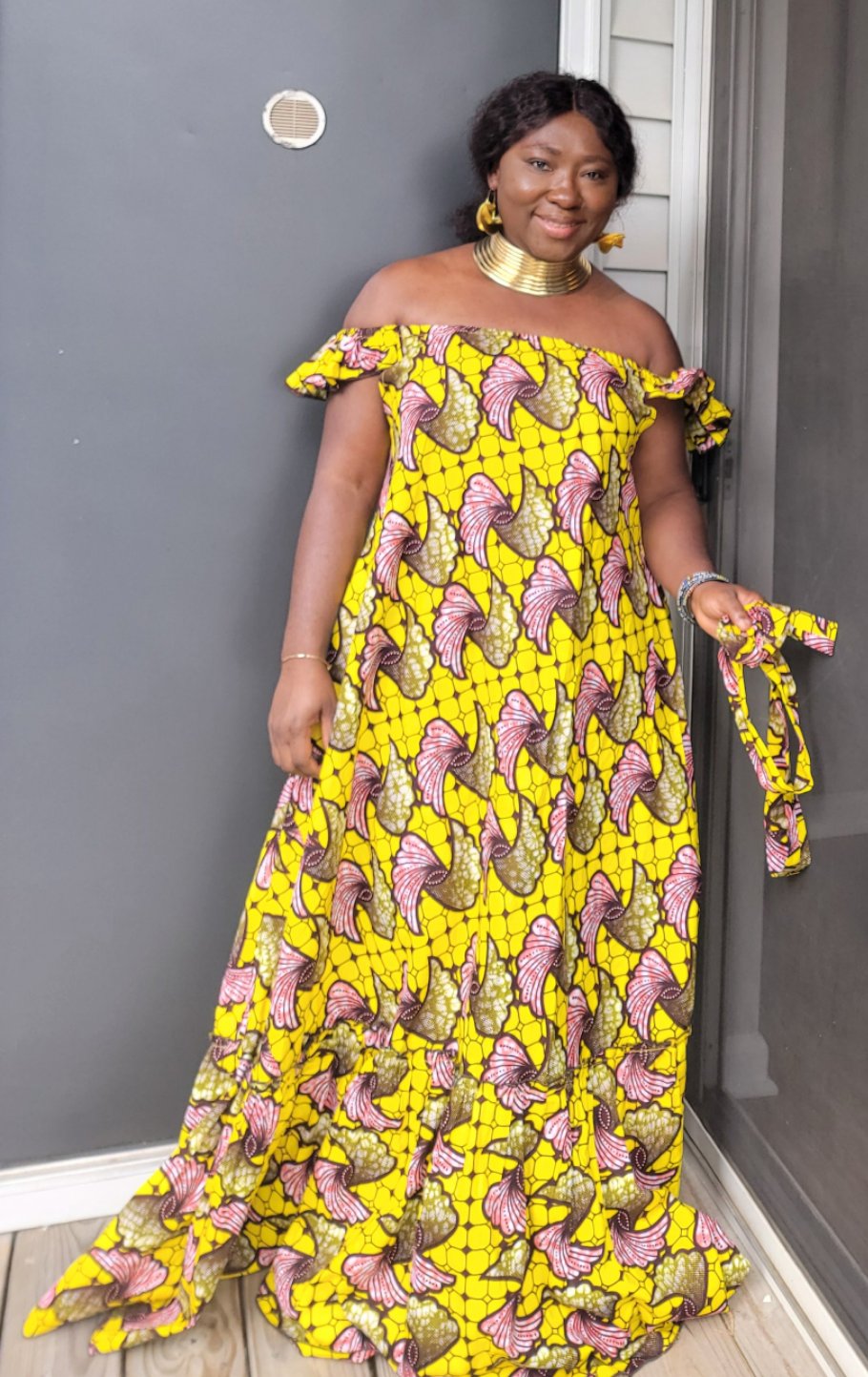 Yellow Ankara Off-Shoulder Dress