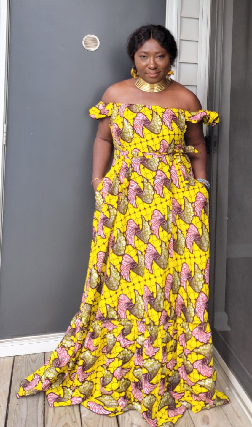 Yellow Ankara Off-Shoulder Dress