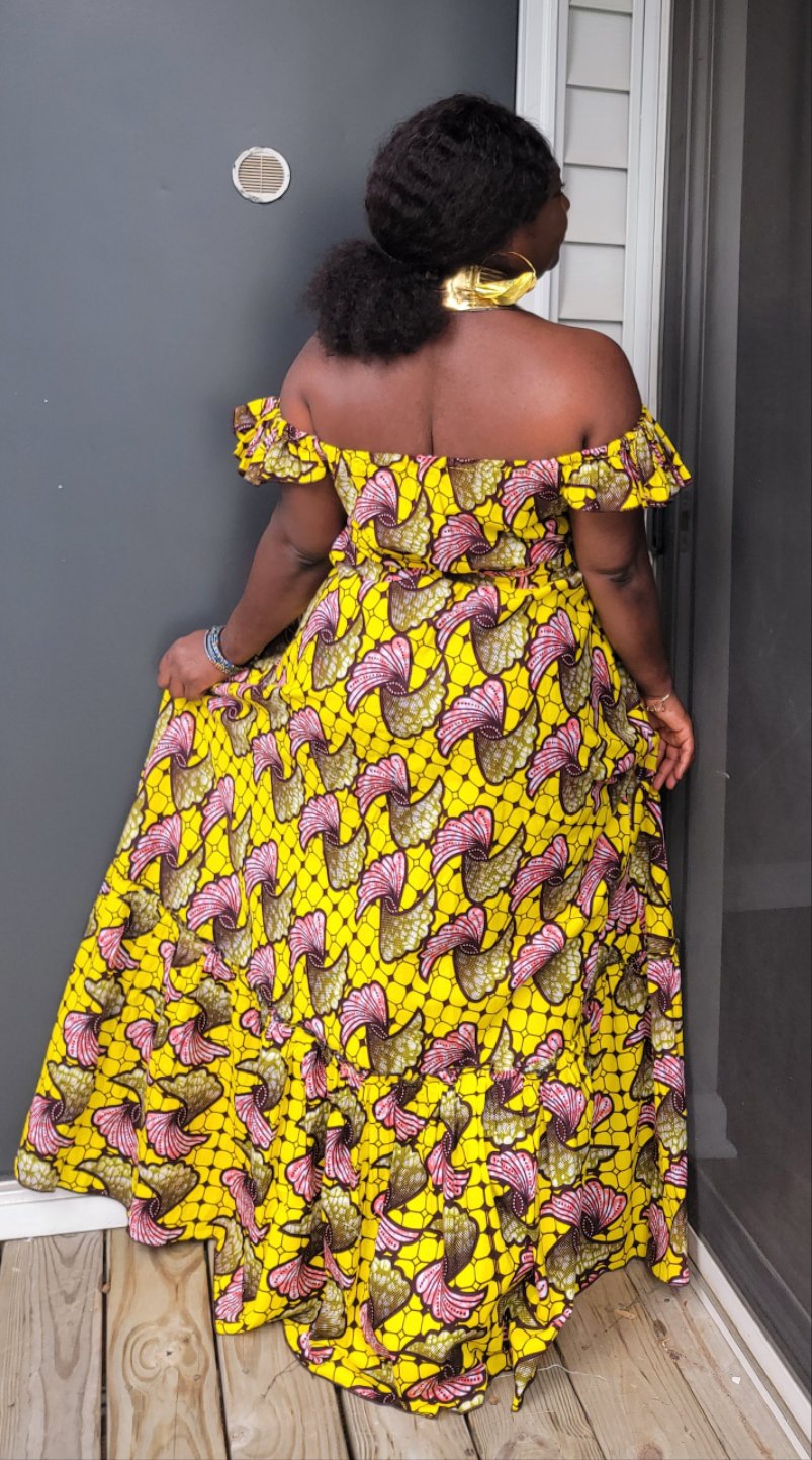 Yellow Ankara Off-Shoulder Dress