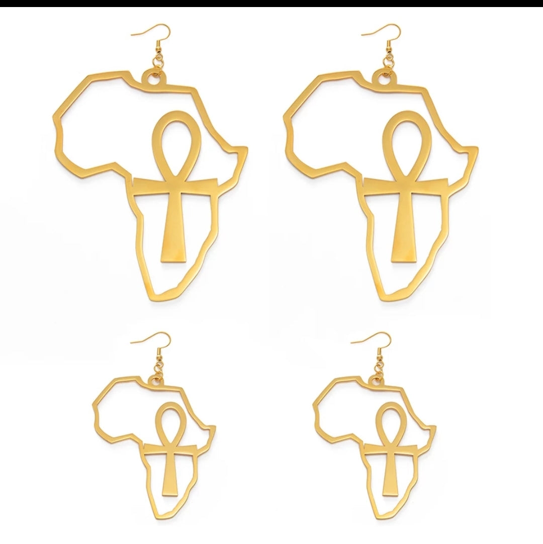 Large Ankh Map Earring