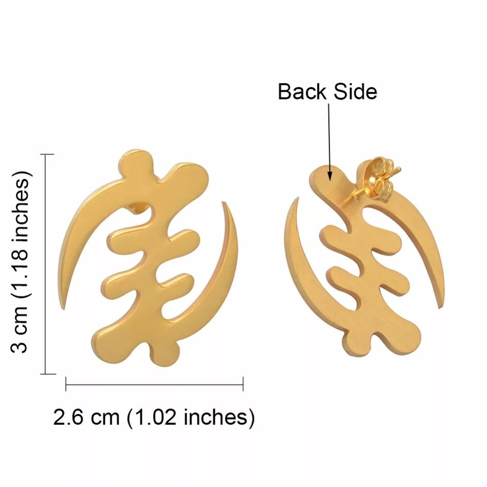 Gold Color Stainless Steel Adinkra Gye Nyame Earrings