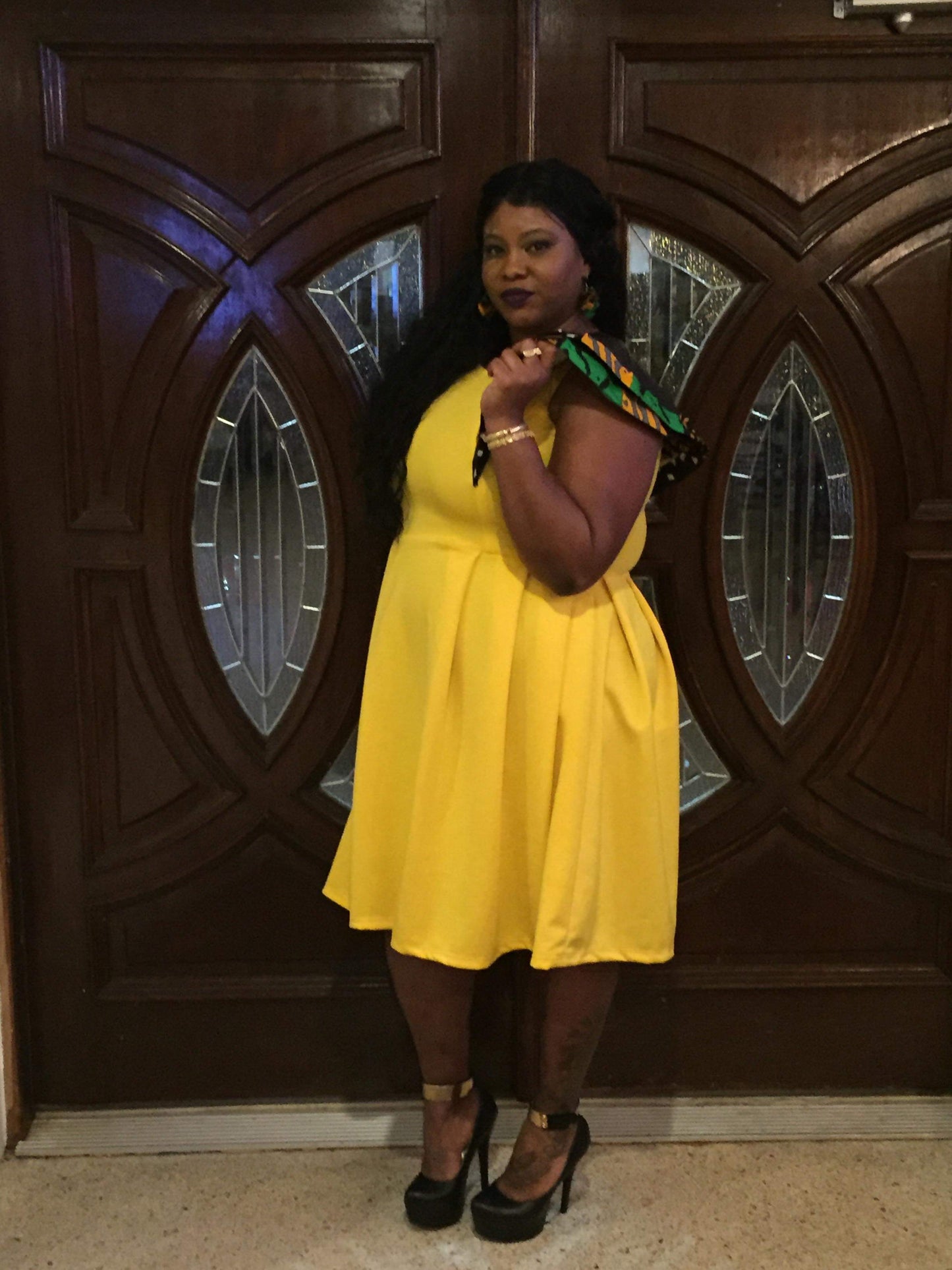 Yellow With Accent Leather Dress