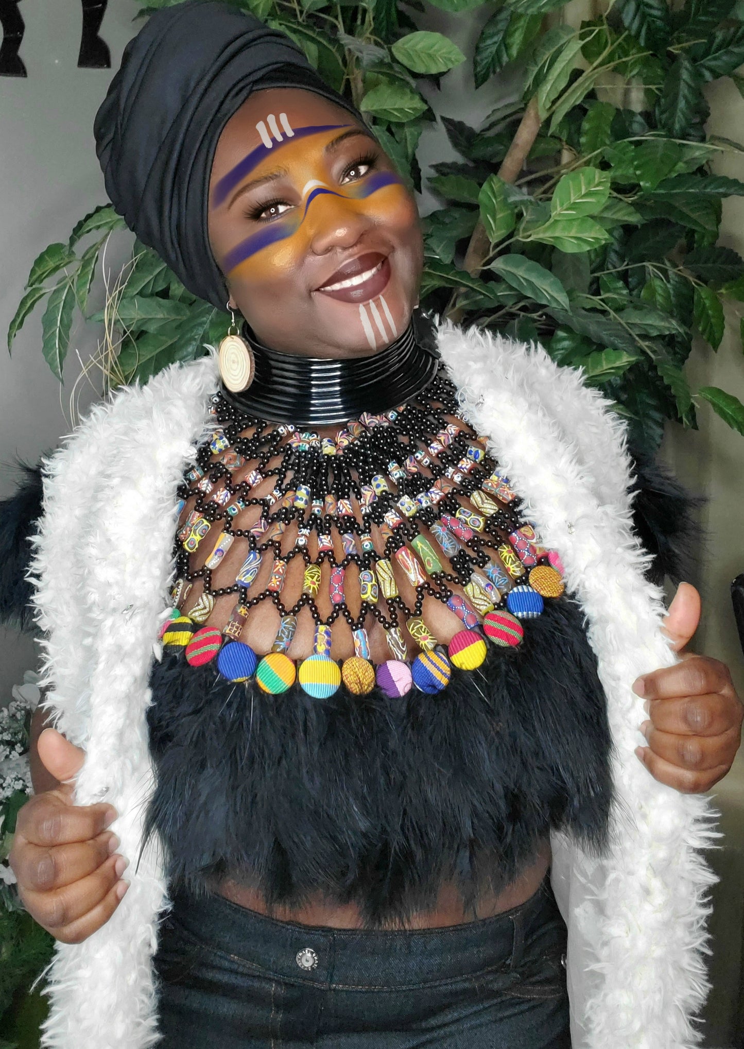 Beaded Capatte with Feathers